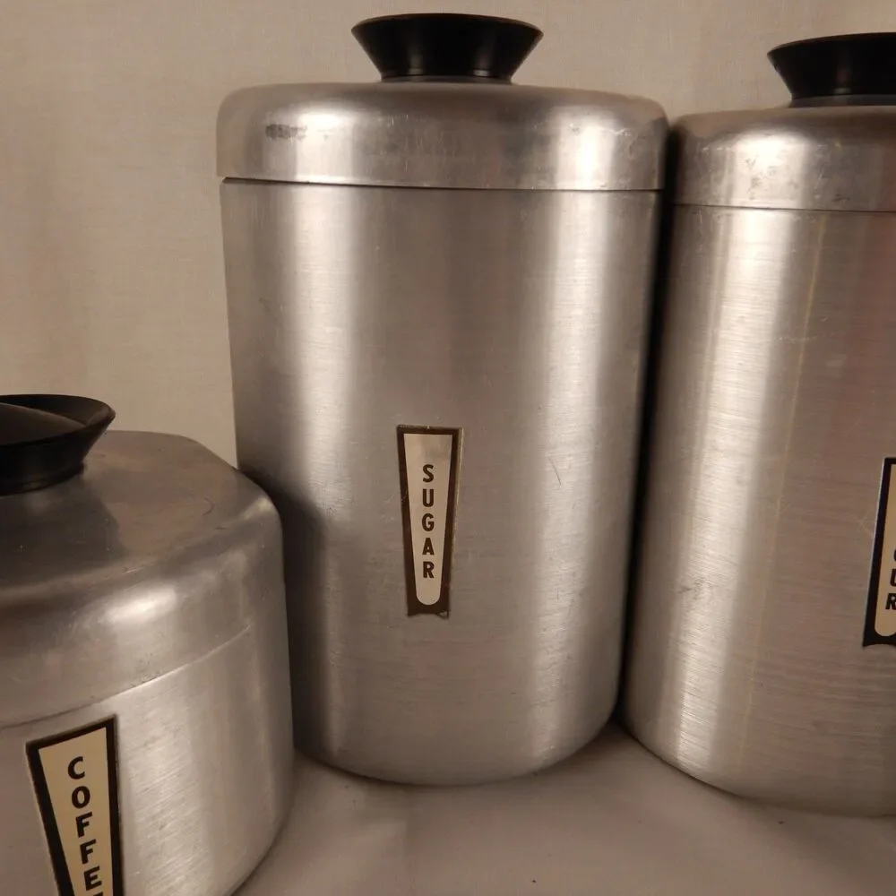 Kromex Aluminum Canisters Set of 4 Coffee Tea Sugar Flour MCM Retro